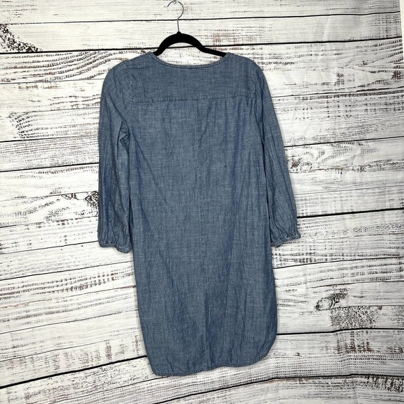 J. Crew Chambray Long Sleeve Dress Blue Small - Picture 3 of 4